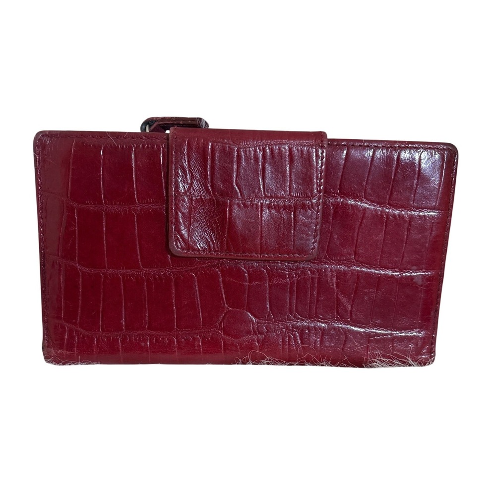Mundi Wallet Womens OS Italian Calfskin Red Crocodile Embossed Leather